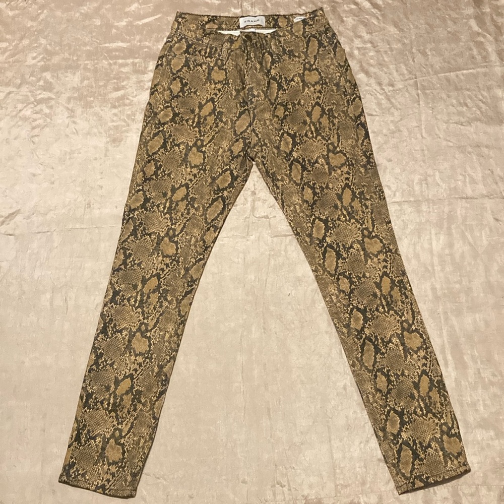 Frame Le High Skinny Crop Coated Python Jeans - image 1